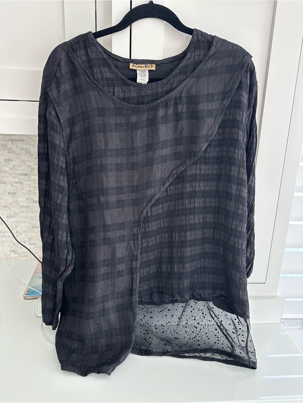 Semi-Sheer Black Plaid Tunic Top